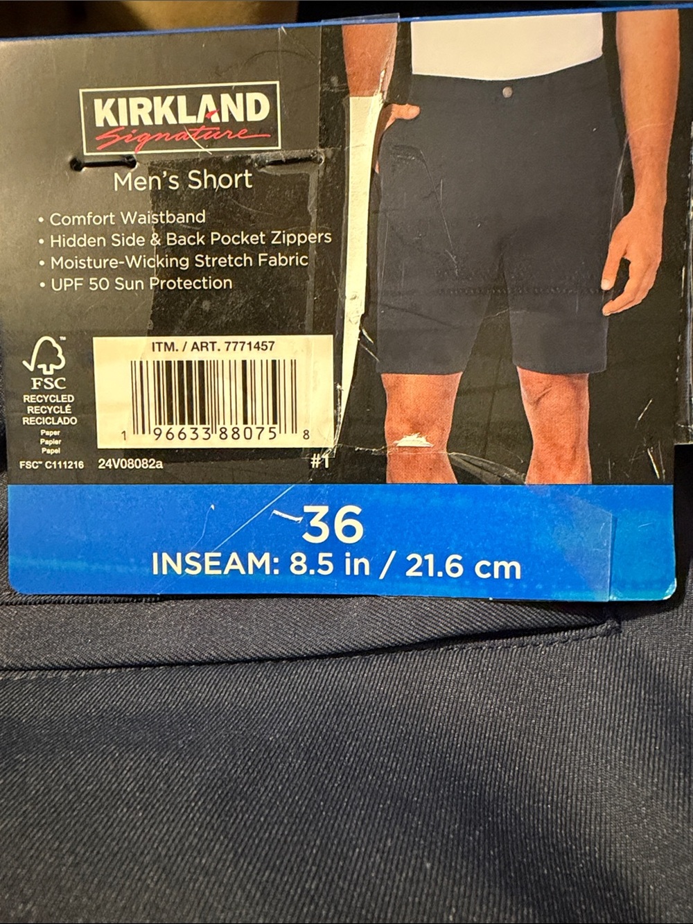 Kirkland Signature Men's Dark Blue Performance Flat-Front Shorts
